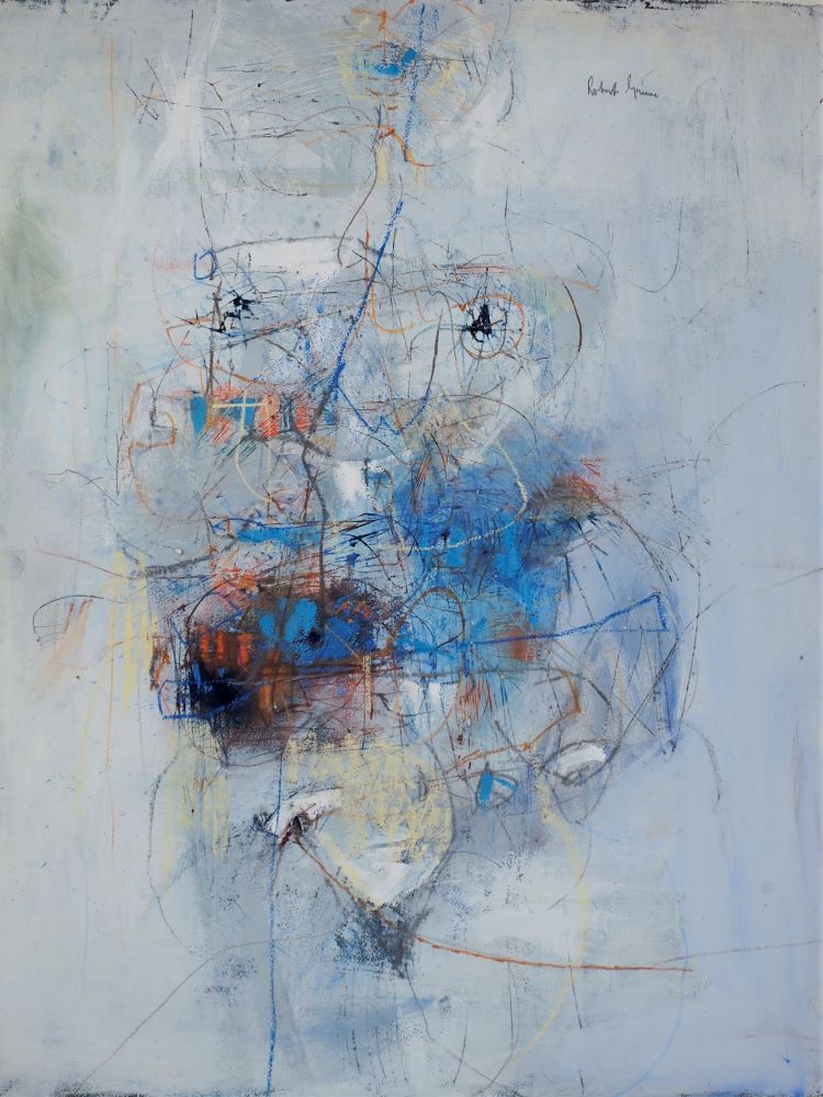 Robert Grieve, Emerging Figure - Blue, mixed media on paper, 69 x 54cm $4000