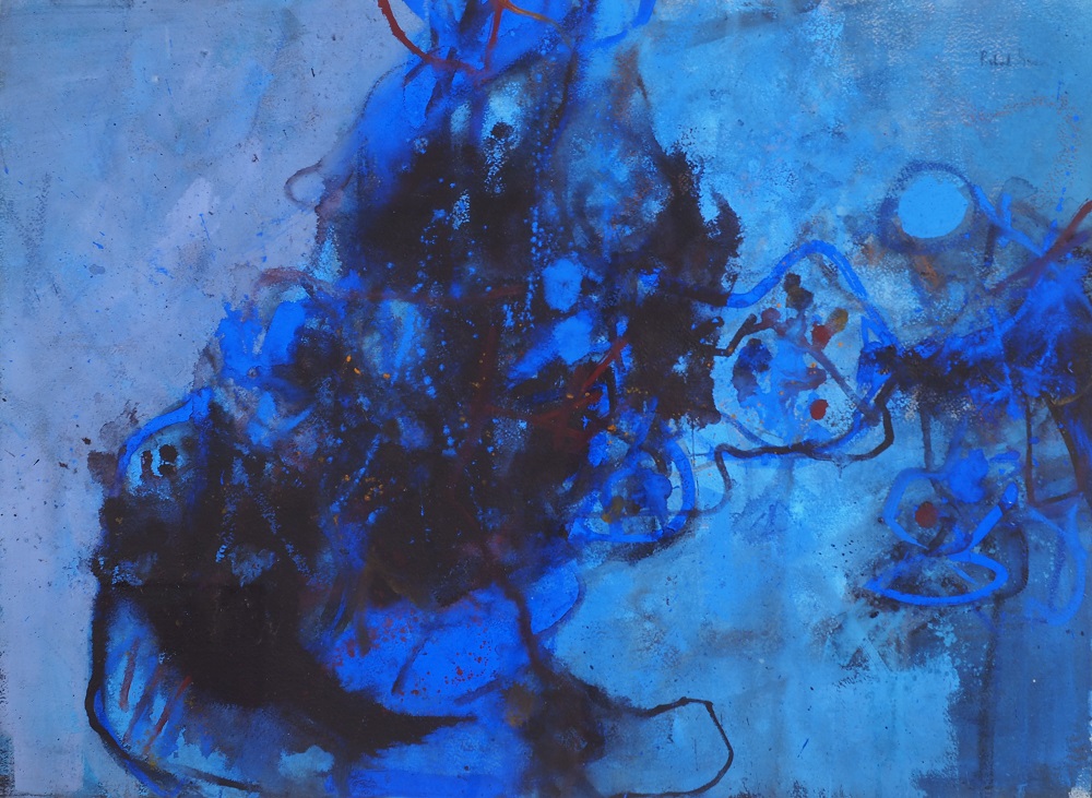 Robert Grieve, Blue on Blue, c1995, mixed media on paper, 56 x 75cm $4200