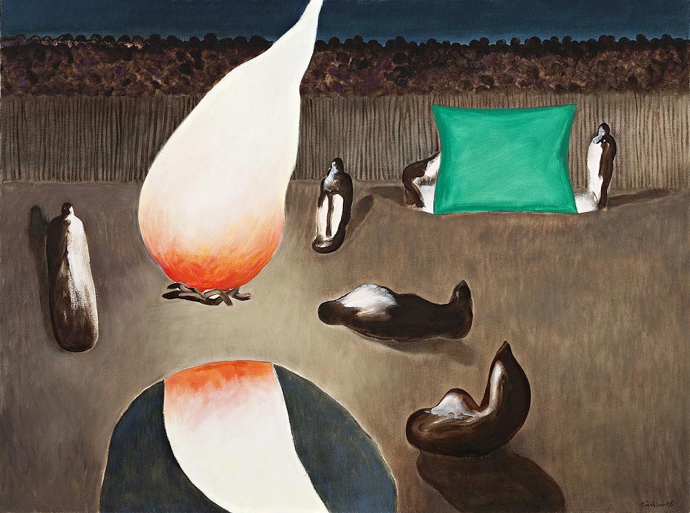 Richard Crichton, Camp by Lantern Light, 1995, oil on canvas, 92x123cm $12,000