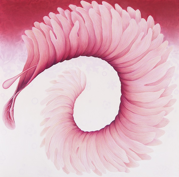 Filomena Coppola Spiralling, Pink, 2017, 80 x 80cm, (framed in Tru Vue)  SOLD
