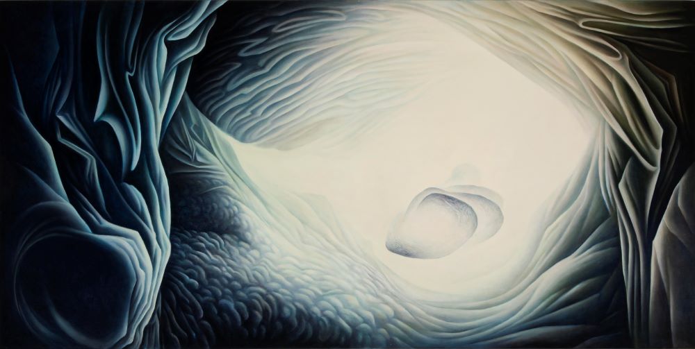 Roger Byrt, Backlit Underworld, 2018, oil on linen, 90 x 180 cm $8500