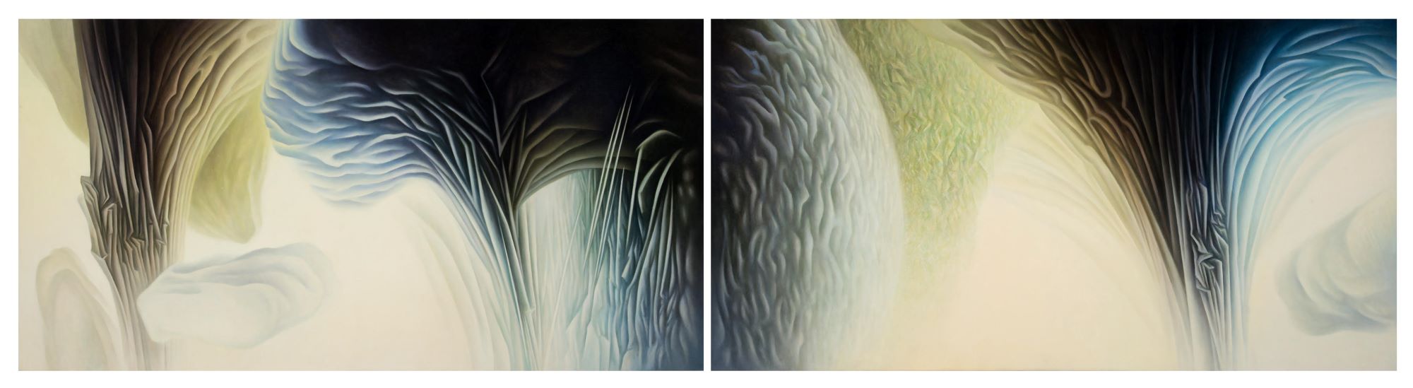 Roger Byrt, The Melt Zone, 2019, oil on linen, 2 panels, total 102 x 396 cm, $18,000